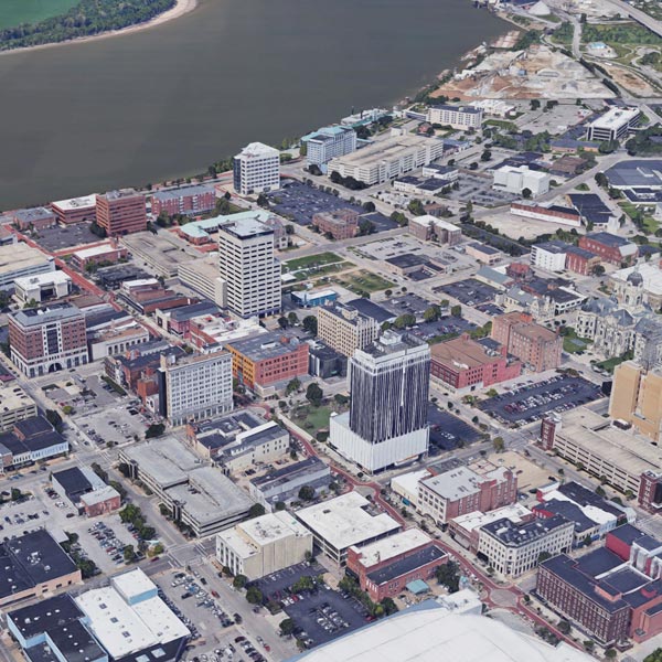 An arial view of Evansville, Indiana