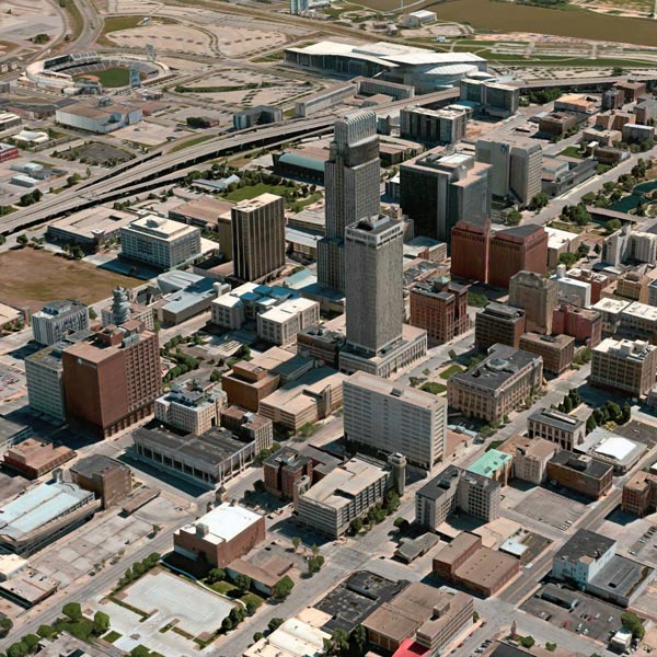An arial view of Omaha, Nebraska